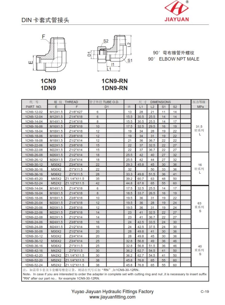 미터법 남성 Npt 팔꿈치 피팅