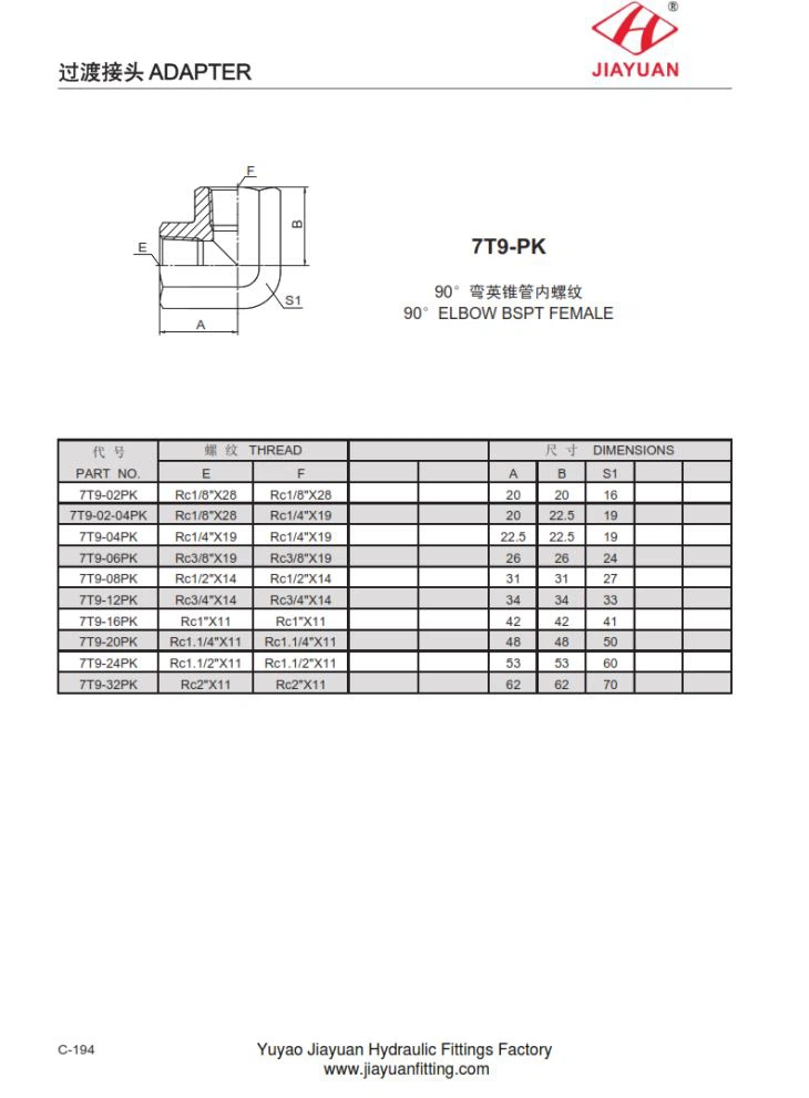 팔꿈치 BSPT 암 어댑터