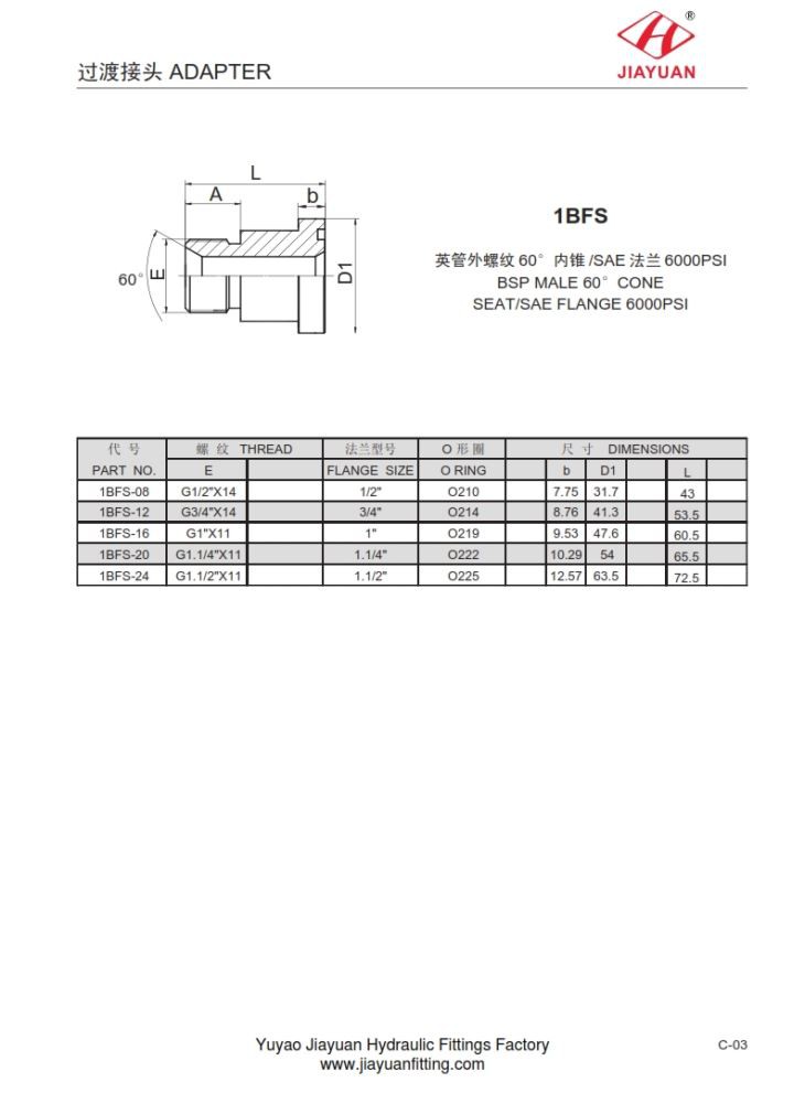 SAE 코드 62 플랜지 어댑터 BSP 60